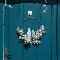 40cm Micro LED Wreath with White and Silver Decorations