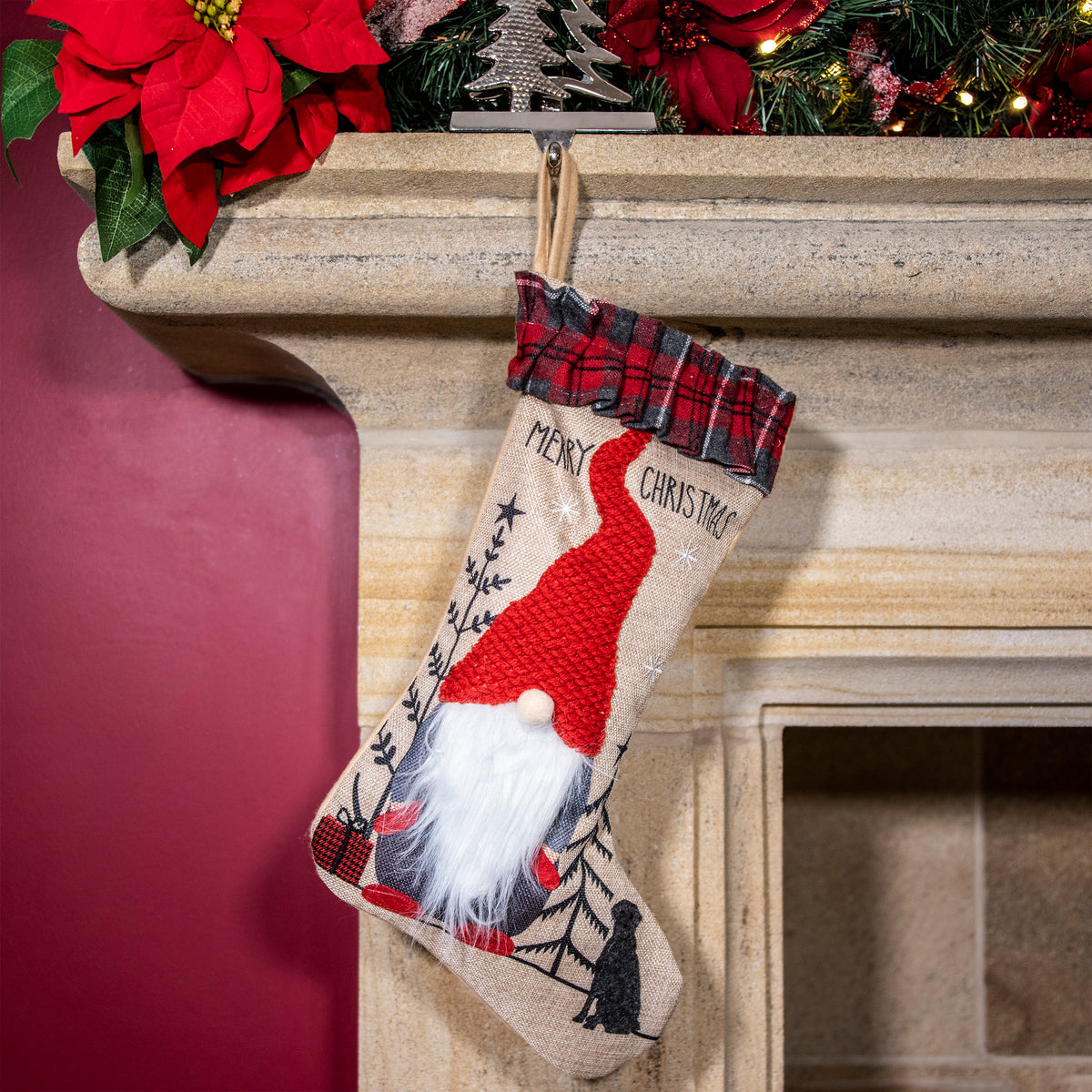 Merry Christmas Hessian Santa Gonk Stocking
