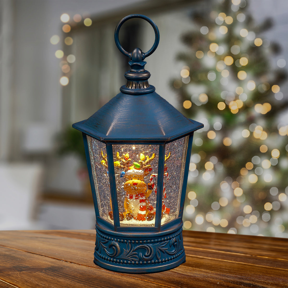Christmas Water Lantern with Reindeer and Candy Cane