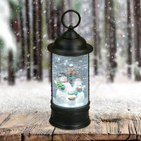 Water Lantern with Snowmen Family Scene