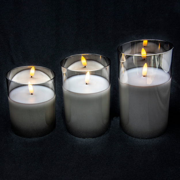 Set of 3 Real Wax Candles in a Tinted Glass Jar
