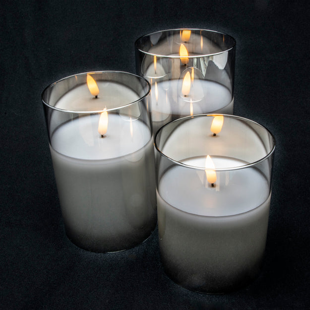 Set of 3 Real Wax Candles in a Tinted Glass Jar