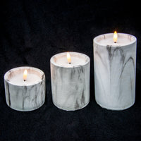 Set of 3 Real Wax Warm White LED Flameless Candles in Marble Jars - 2