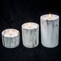 Set of 3 Real Wax Warm White LED Flameless Candles in Marble Jars