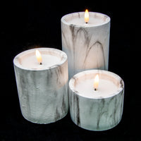 Set of 3 Real Wax Warm White LED Flameless Candles in Marble Jars