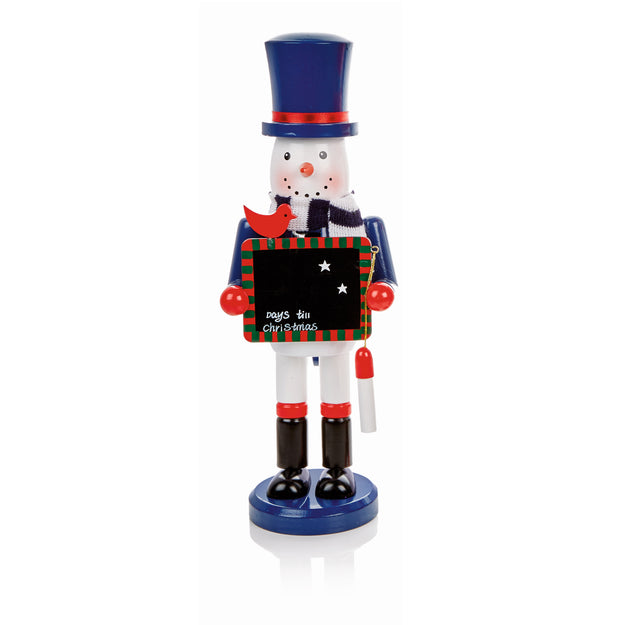 Snowman Nutcracker with Christmas Countdown Chalkboard Blue Hat