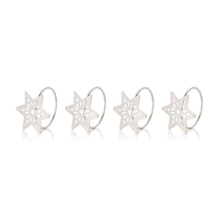 Set of 4 Silver Metal Star Christmas Napkin Rings