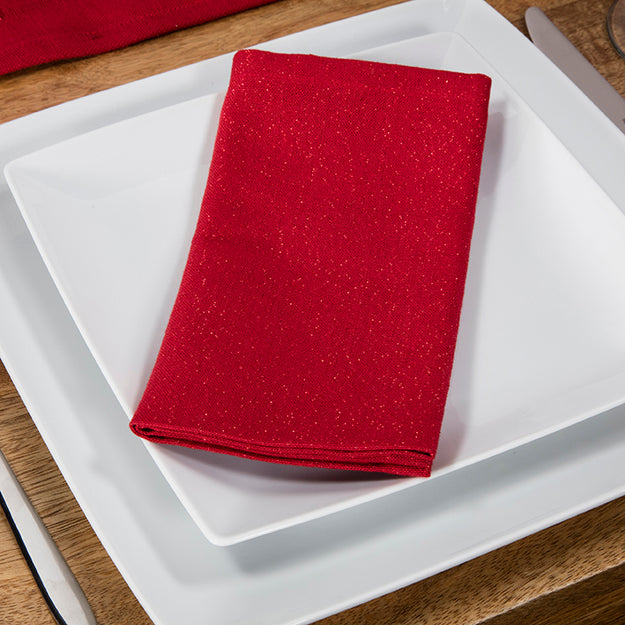 Set of 4 Red Glittered Lurex Christmas Napkins