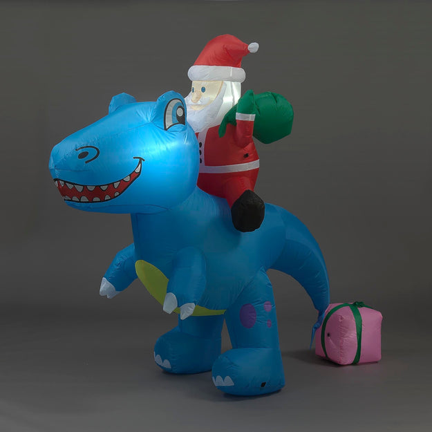 6ft Inflatable LED Lit Dinosaur with Santa and Presents