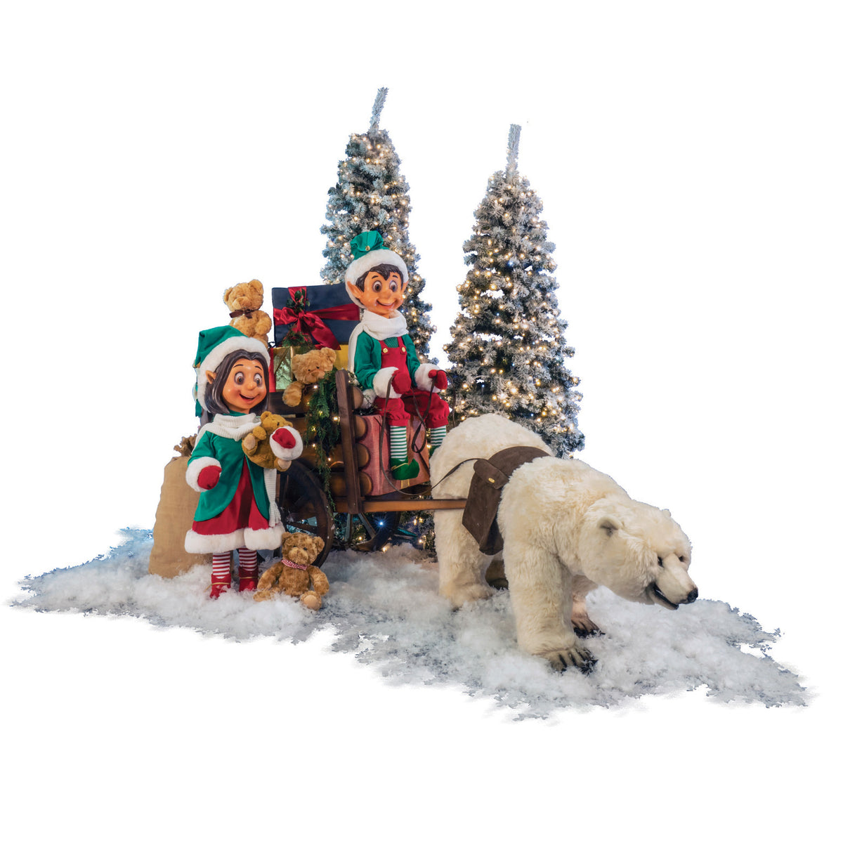 Animatronic Polar Christmas Express Scene with Polar Bear and Elves