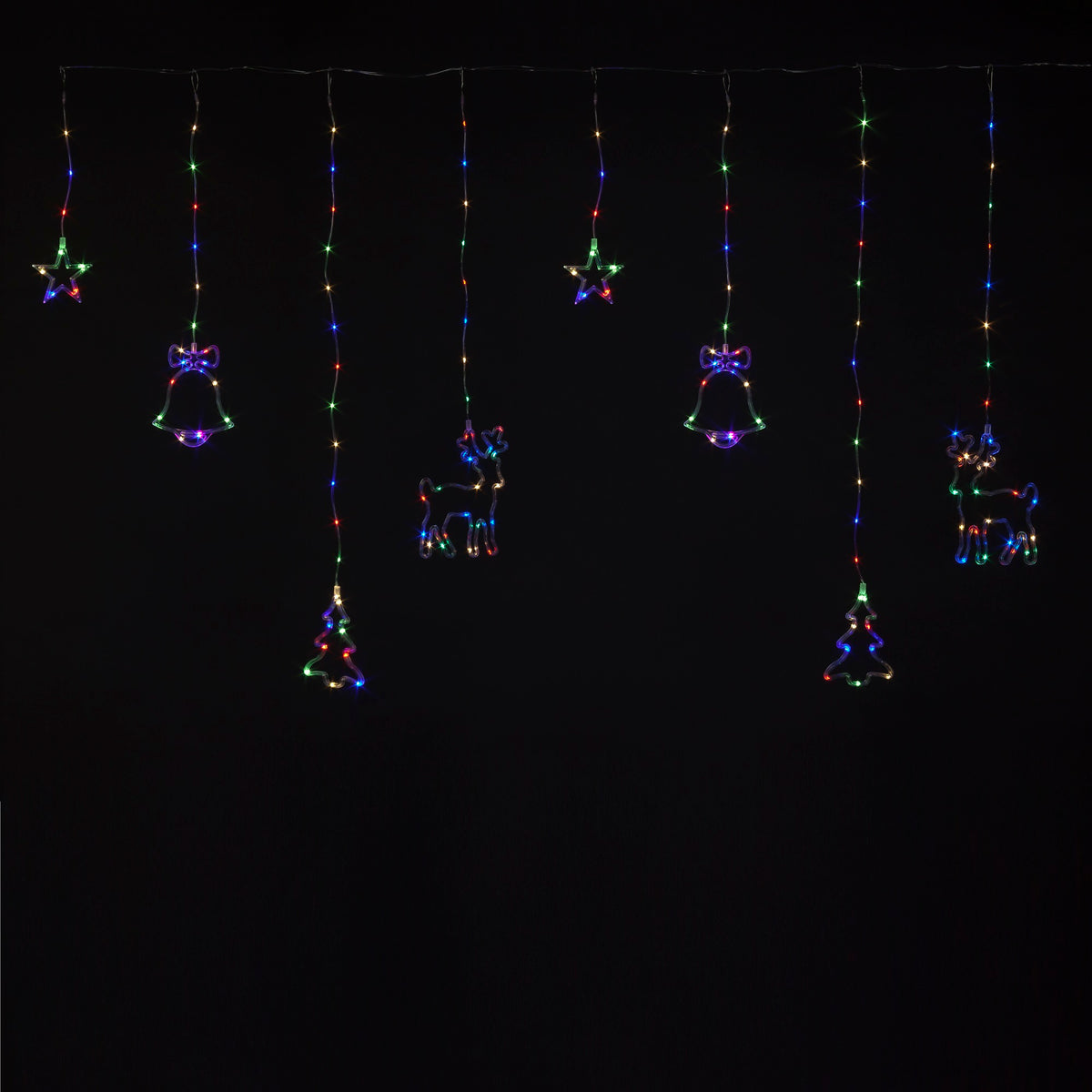 2m x 1.2m Multi Coloured Christmas Themed Window Curtain Light