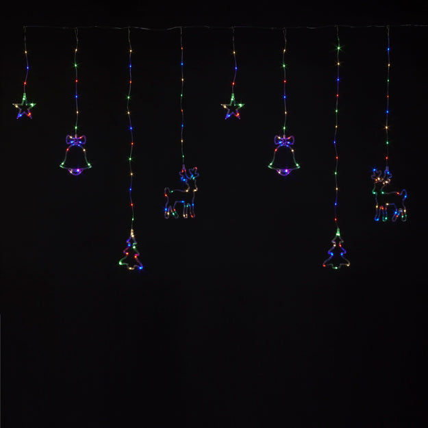 2m x 1.2m Multi Coloured Christmas Themed Window Curtain Light