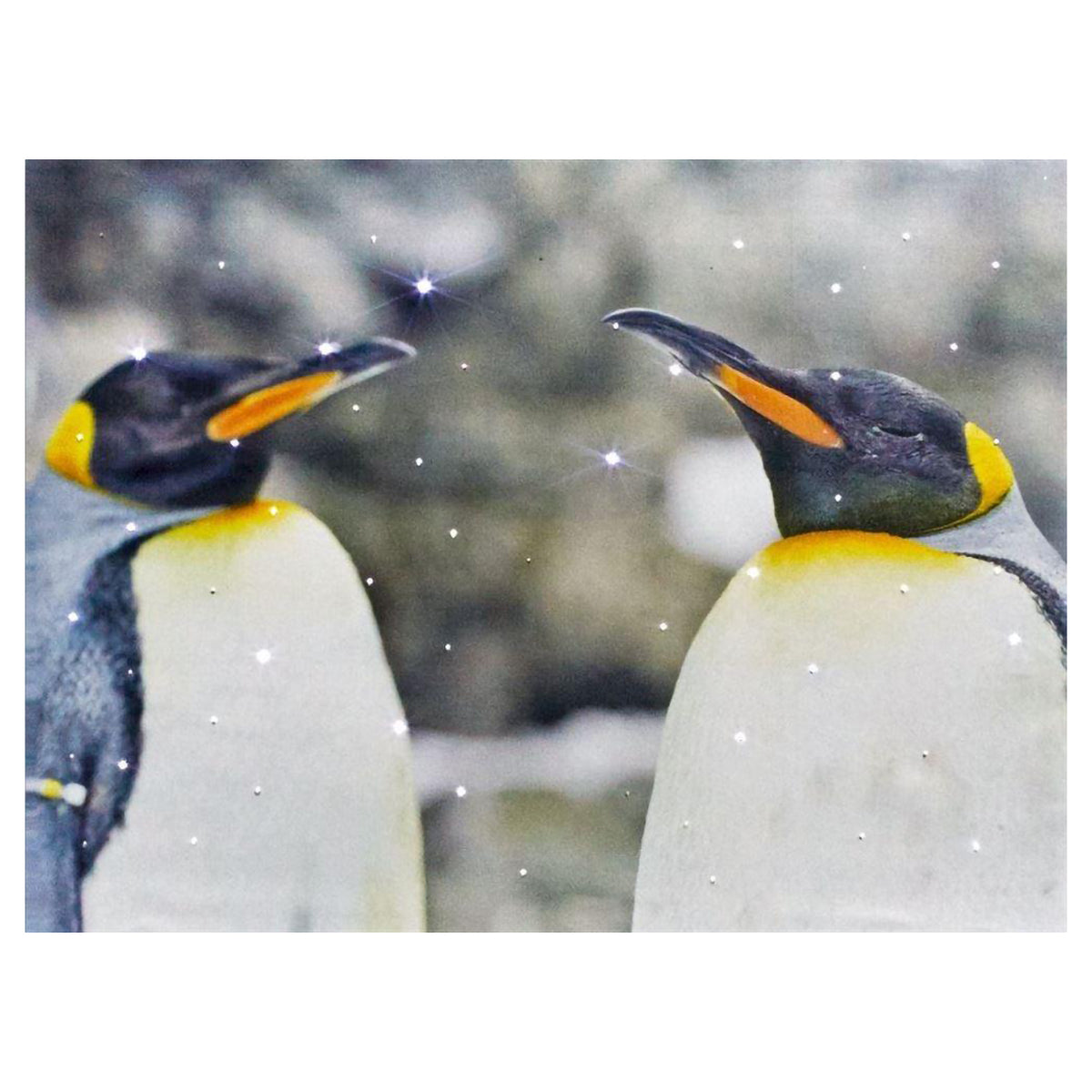 Penguin Couple Christmas Wall Art Canvas with White Twinkling Lights