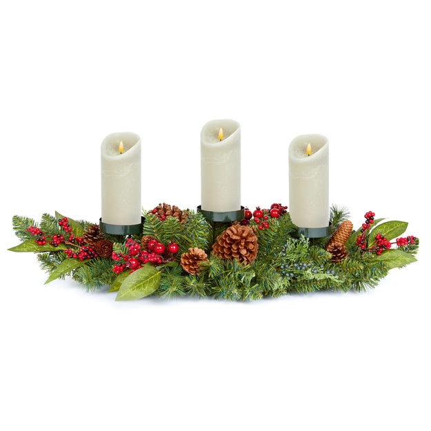 80cm Natural Red Berry Triple Christmas Table Centrepiece