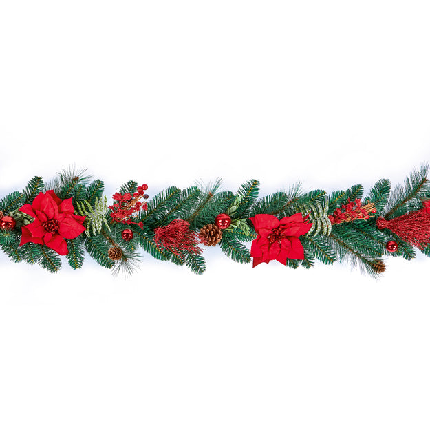 1.8m Red Poinsettia Christmas Garland Home Decoration