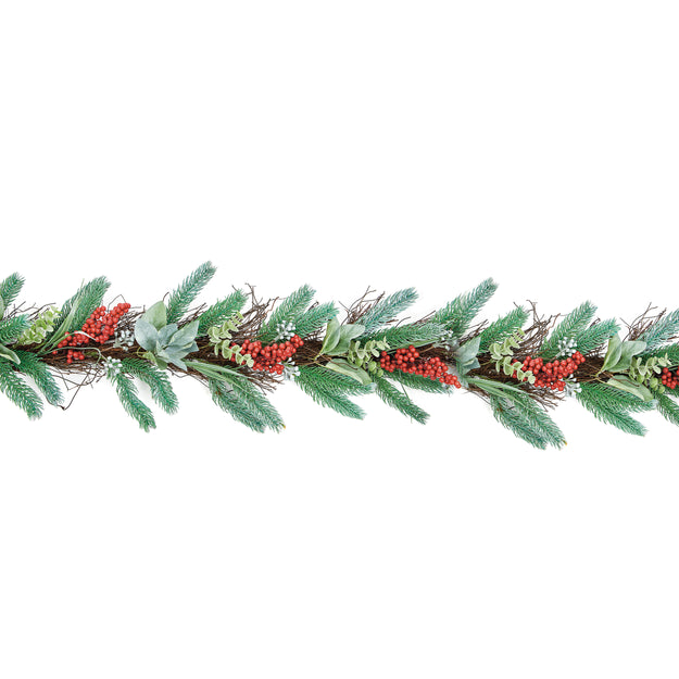2.7m Blue Green Garland With Berries and Leaves