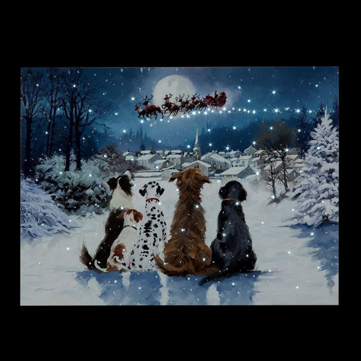 40cm Christmas Dogs Fibre Optic Lit Wall Canvas