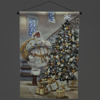 40cm Gold and White Santa Delivering Presents Hanging Wall Canvas
