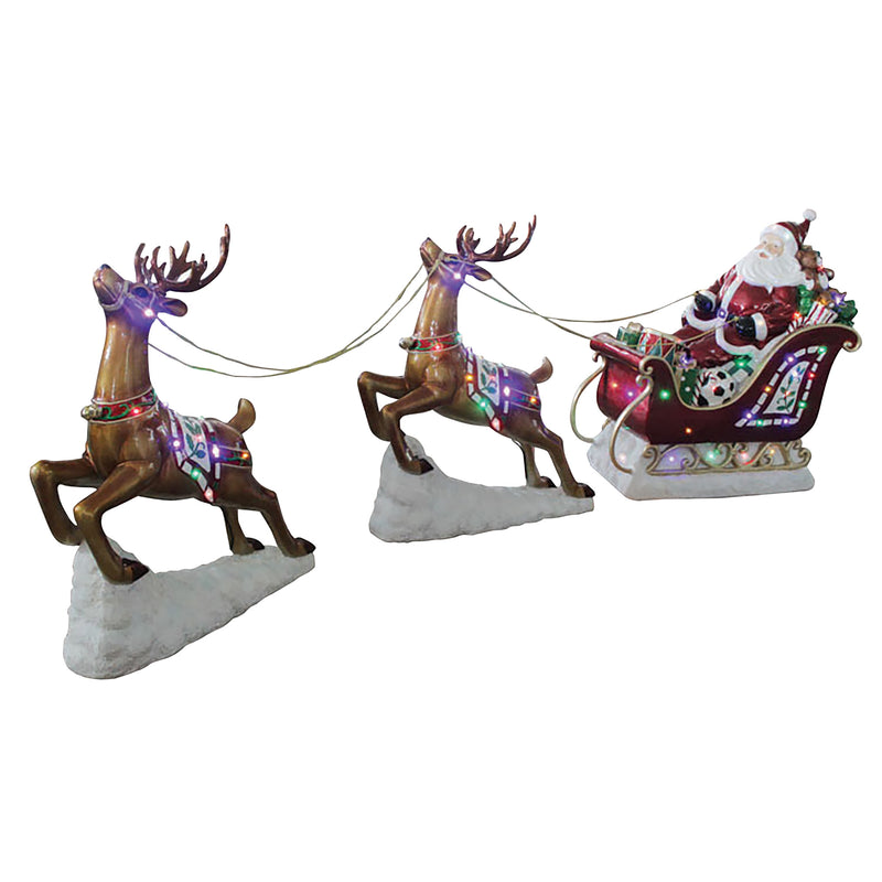 Life-sized Freestanding Santa Sleigh & 2 Reindeer with LED Lights Display Prop