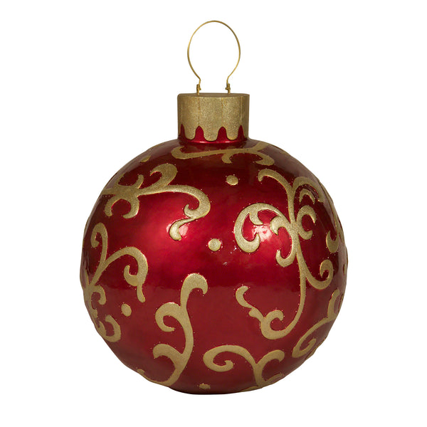 Large 67cm Red and Gold Bauble With Fibre LED Lights Display Prop