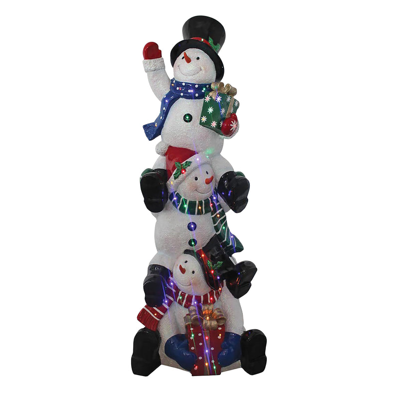 3 Stacked Snowmen Statue With Multicoloured LED Lights Christmas Display Prop