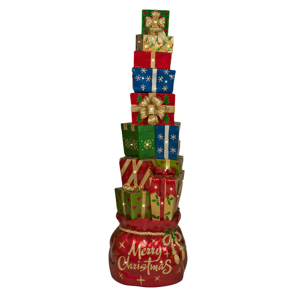 1.8m Large Stack Christmas Presents In Sack With LED Lights