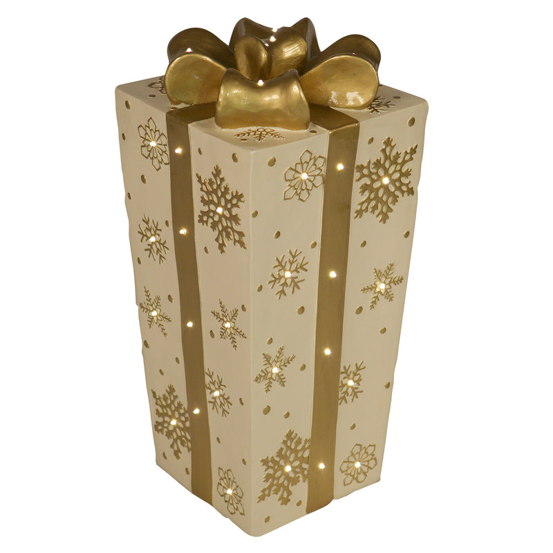 80cm White and Gold Christmas Present With LED Lights Display Prop