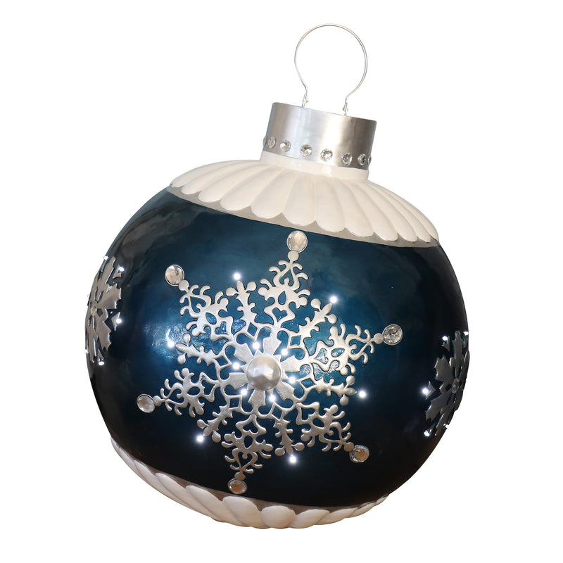 Large 76cm Blue Christmas Bauble With Silver Snowflake Design and LED Lights Display Prop