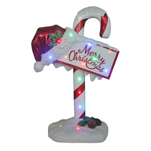 90cm Festive Candy Cane with Merry Christmas Sign and LEDs
