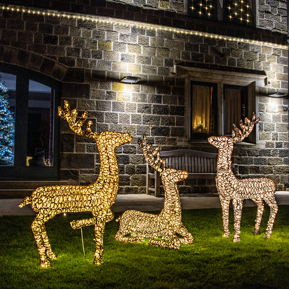 Large Woodland Acrylic Reindeer Sitting with 400 Warm White LED's