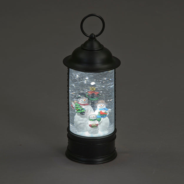 Water Lantern with Snowmen Family Scene