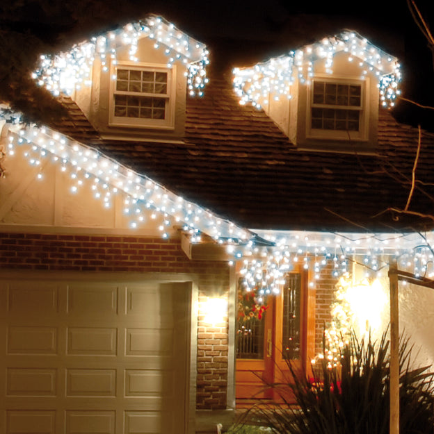480 Blue and White Snowing Icicle Timer Lights