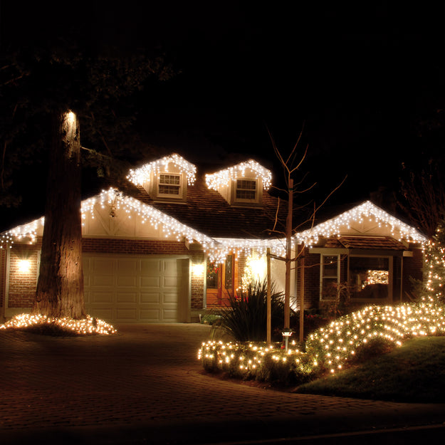 360 White Snowing Icicle Timer Lights