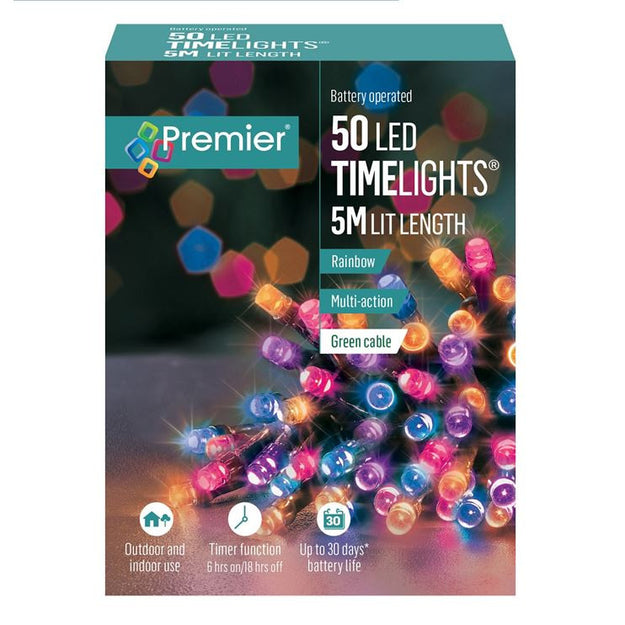 50 Rainbow Multi Action Battery Powered LED Lights with Timer