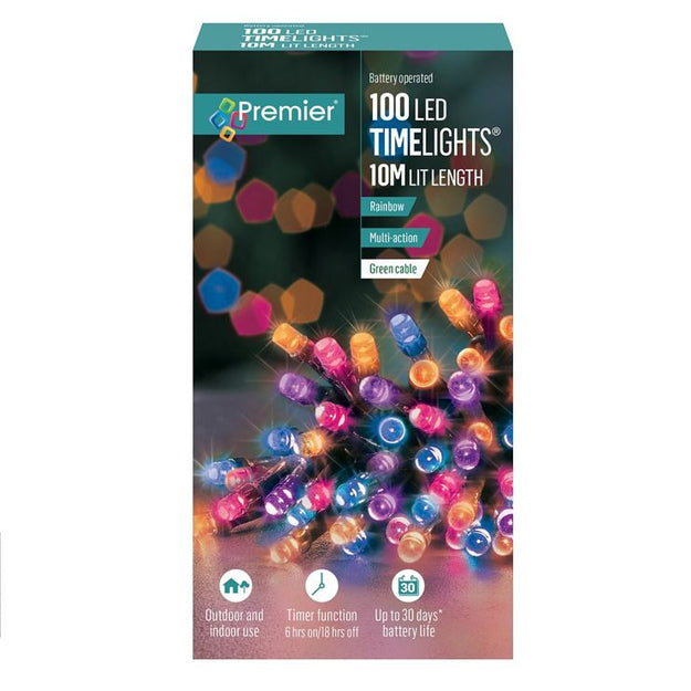 100 Rainbow Multi Action Battery Powered LED Lights with Timer