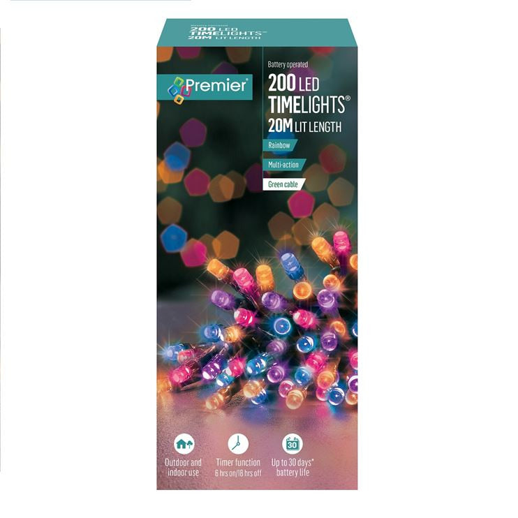 200 Rainbow Multi Action Battery Powered LED Lights with Timer