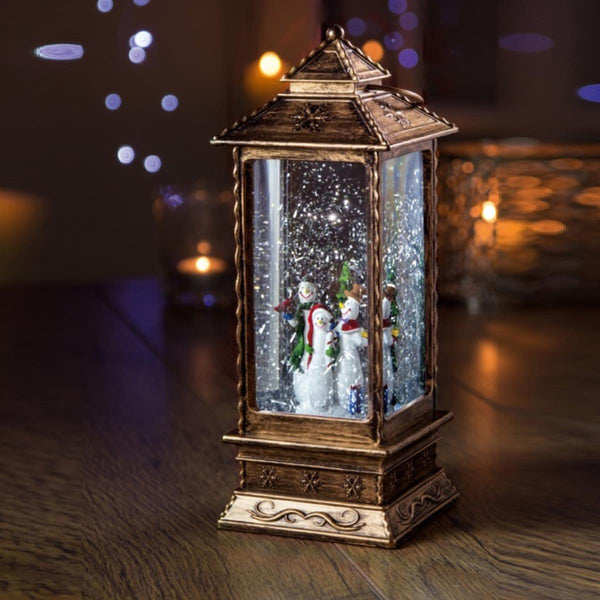 Oblong Lantern Water Spinner with Snowman Design