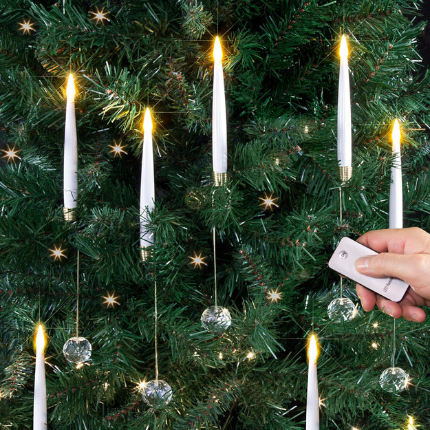 Set of 10 LED Lit Candle Set with Remote Control and Hanging Jewels