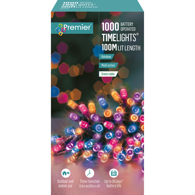 1000 Rainbow Multi Action Battery Powered LED Lights with Timer