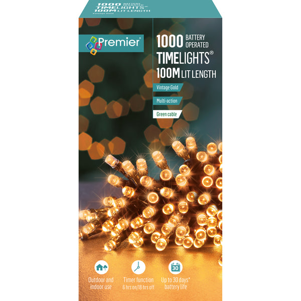 1000 Vintage Gold Multi Action Battery Powered LED Lights with Timer