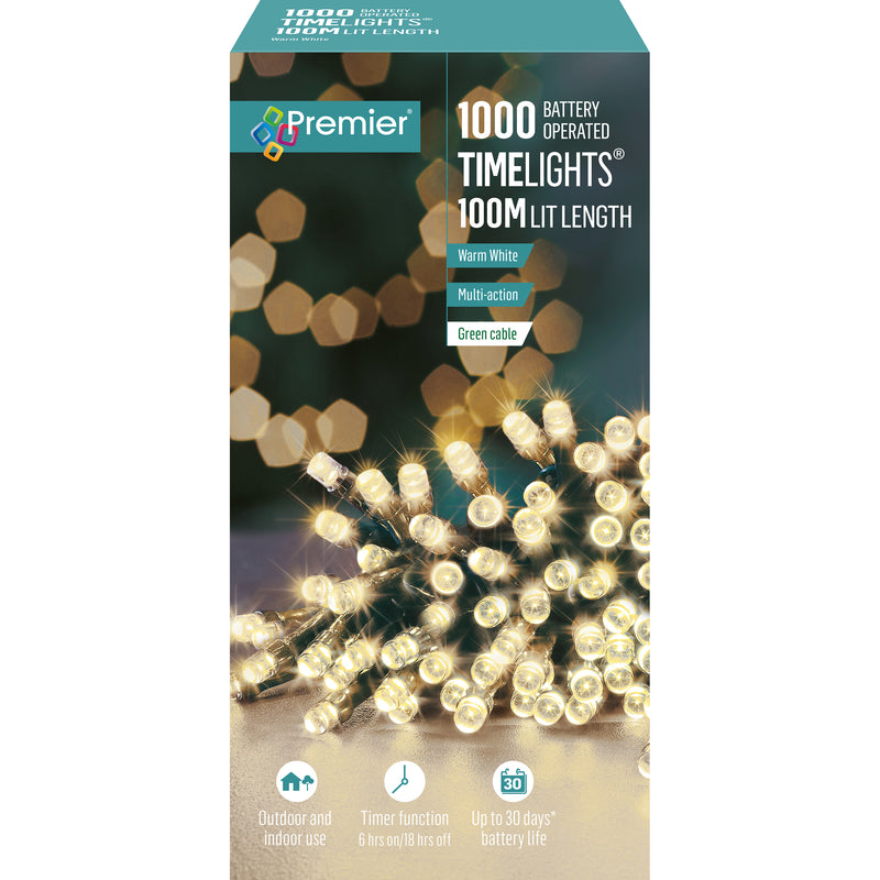 1000 Warm White Multi Action Battery Powered LED Lights with Timer