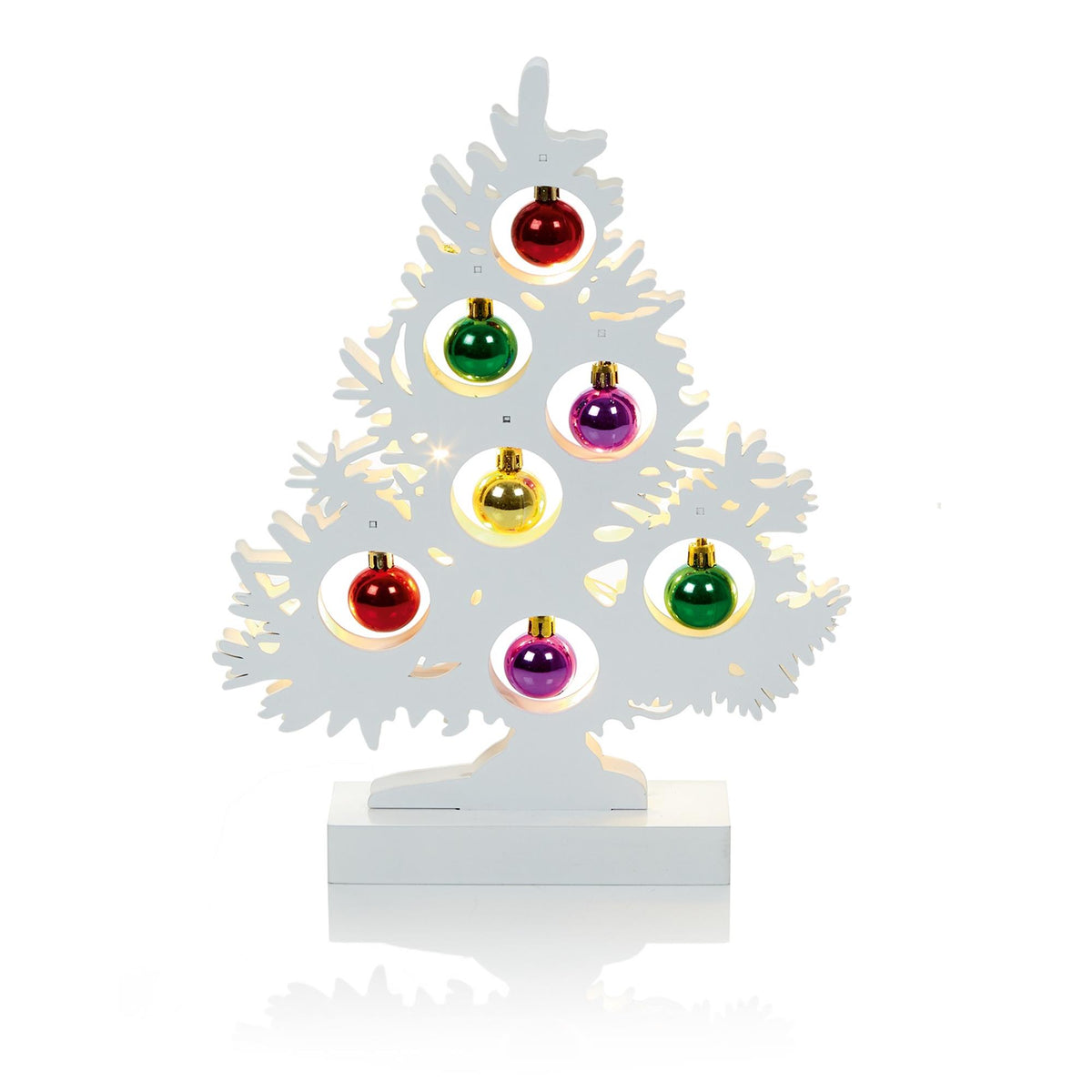 LED Light up White Wooden Christmas Tree with Baubles