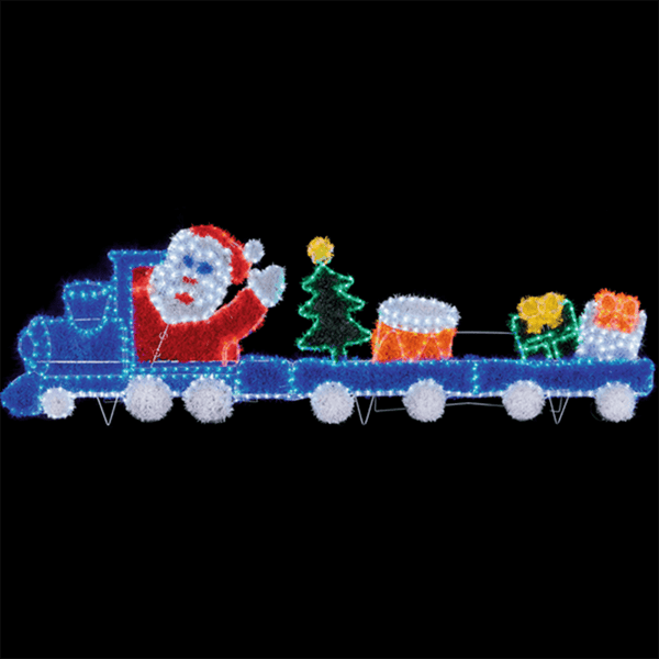 2.5m Giant Tinsel Motif Santa Train with Flashing Wheels Multi LED's