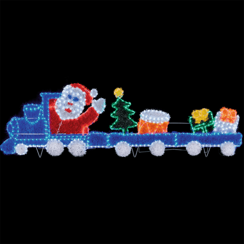 2.5m Giant Tinsel Motif Santa Train with Flashing Wheels Multi LED's