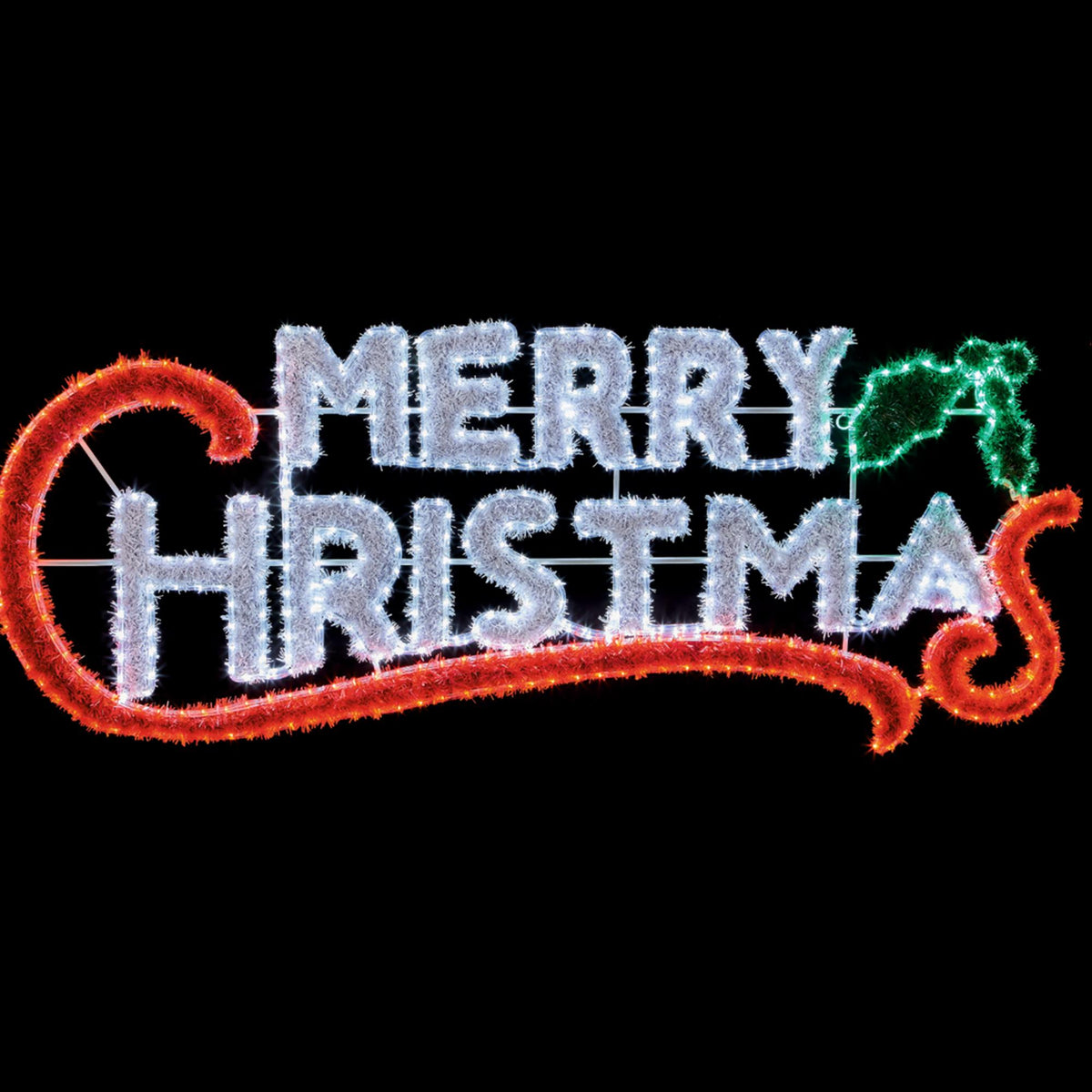 2m Giant Merry Christmas Tinsel Silhouette Motif Rope Light with 600 LEDs