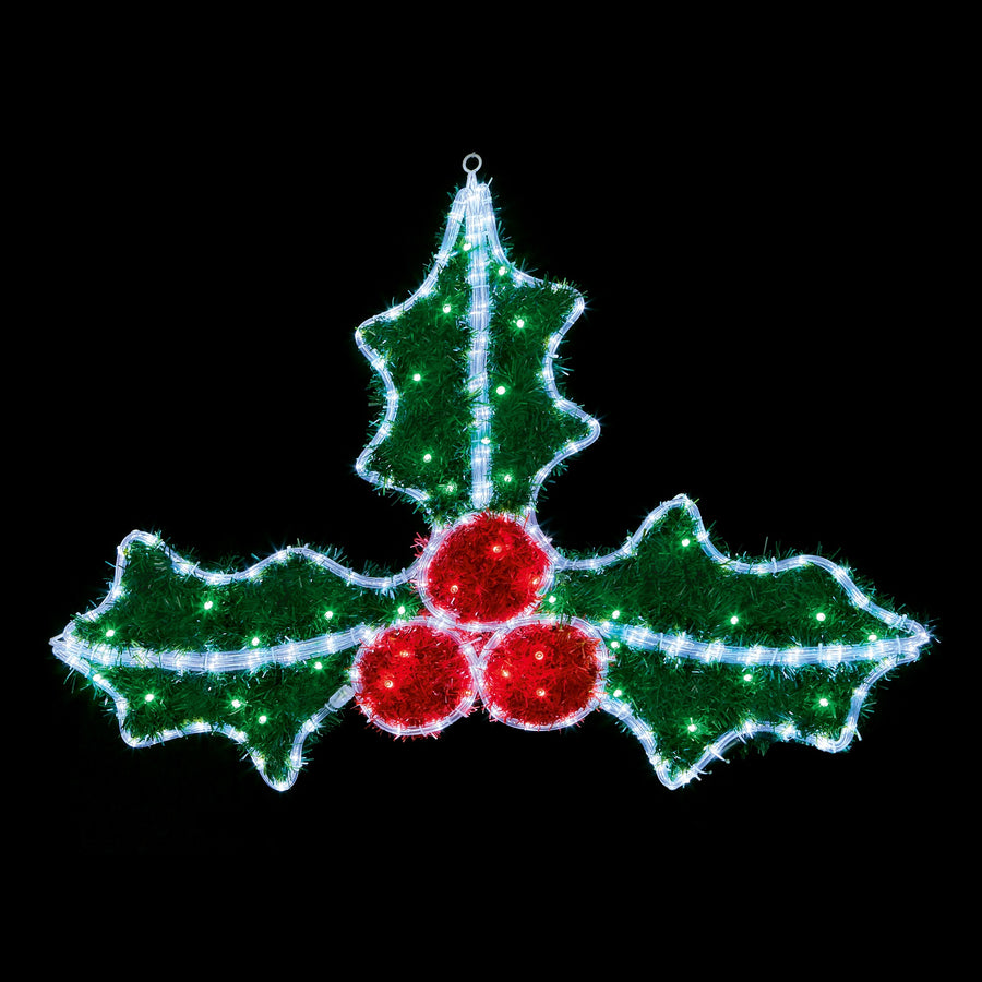 95cm Christmas Holly Rope Light and Tinsel Silhouette with LEDs
