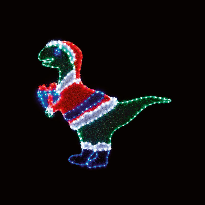 1.2m Dinosaur in a Santa Coat and Hat Tinsel Rope Light with LEDs