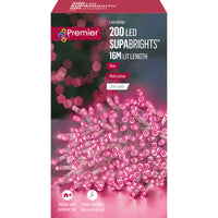 200 Pink Supabrights Multi Action LED String Lights on Clear Cable with Timer