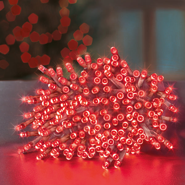 200 Red Supabrights Multi Action LED String Lights on Clear Cable with Timer