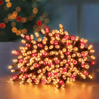 200 Vintage Gold and Red Supabrights Multi Action LED String Lights on Clear Cable with Timer